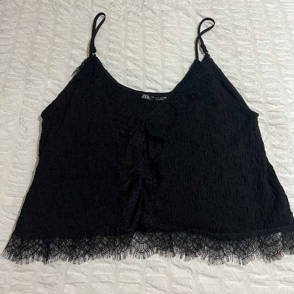 Zara Black Lacey Cropped top - Size M - NWT